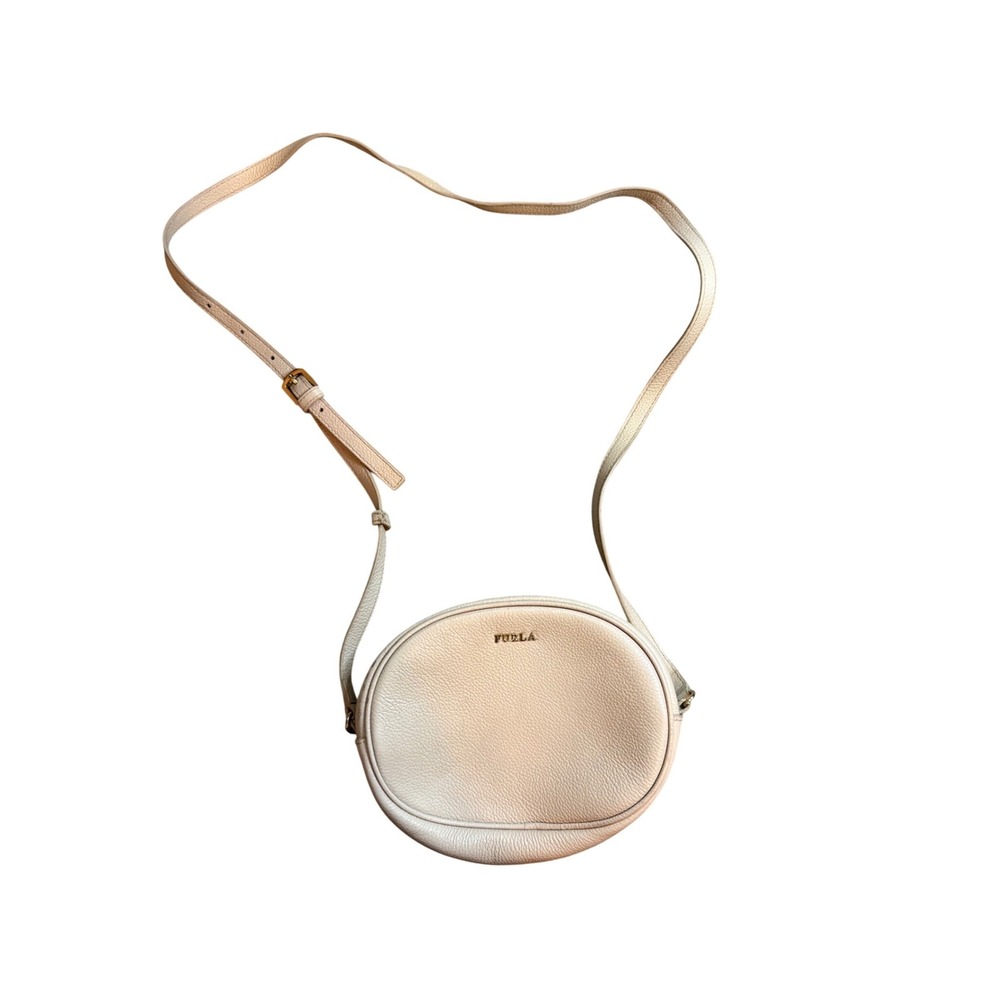 Furla Genuine Leather Round Crossbody Bag Gold Tone Hardware Adjustable Strap